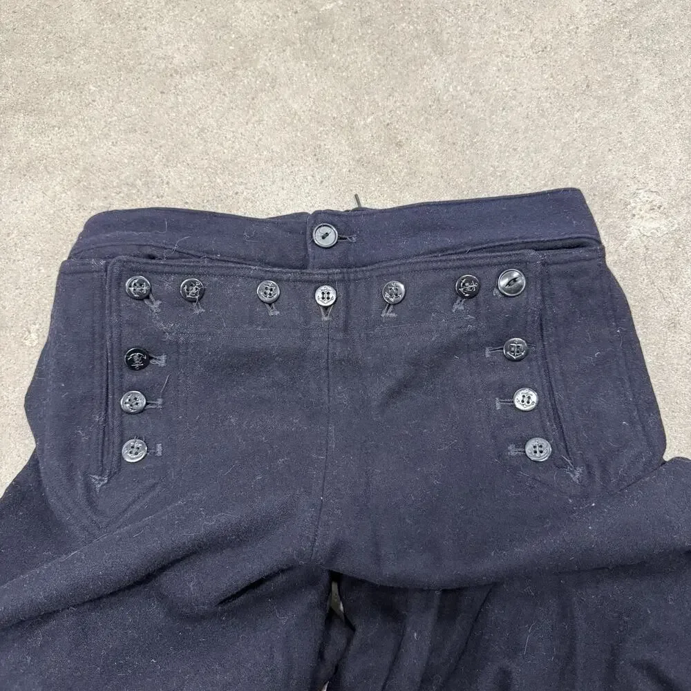 VINTAGE 60s WOOL U.S NAVY SAILOR WW2 BUTTON FRONT BELL BOTTOM PANTS SIZE 28x28.5